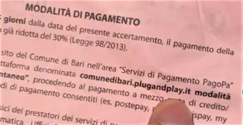 "Play" al posto di "Pay": a Bari stampate con un errore migliaia di contravvenzioni 